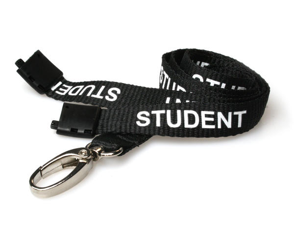 100 Pack 15mm Recycled Black Student Lanyards With Metal Lobster Clip