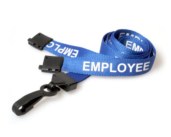 100 Pack 15mm Recycled Blue Employee Lanyards with Plastic J Clip