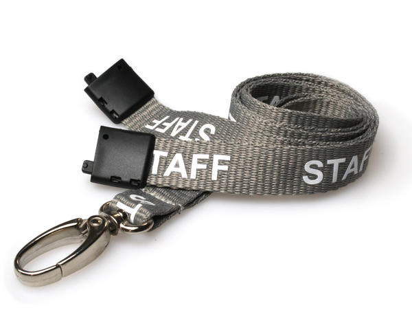 100 Pack 15mm Recycled Grey Staff Lanyards with Metal Lobster Clip
