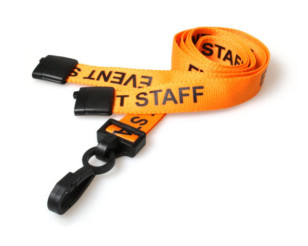 100 Pack 15mm Recycled Orange Event Staff Lanyards with Plastic J Clip