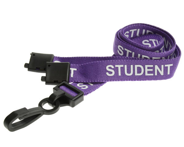 100 Pack 15mm Recycled Purple Student Lanyards with Breakaway and Plastic J Clip
