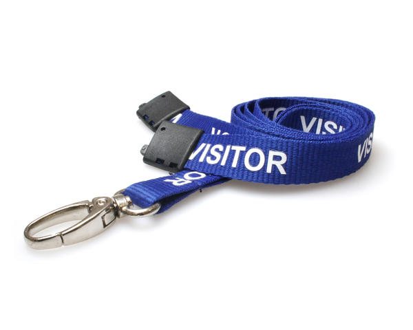 100 Pack 15mm Visitor Royal Blue Flat Woven BreakAway Lanyard with Metal Lobster Clip