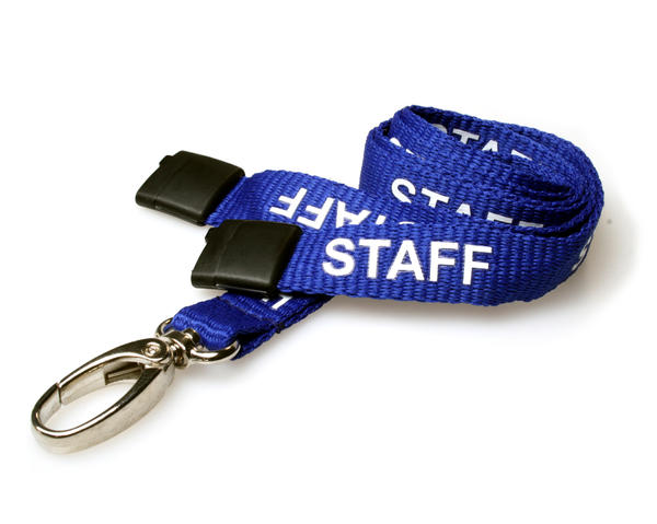 100 Pack 15mm Recycled Royal Blue Staff Lanyards with Metal Lobster Clip
