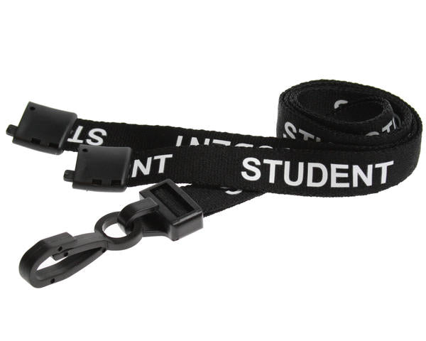 100 Pack 15mm Recycled Black Student Lanyards with Plastic J Clip