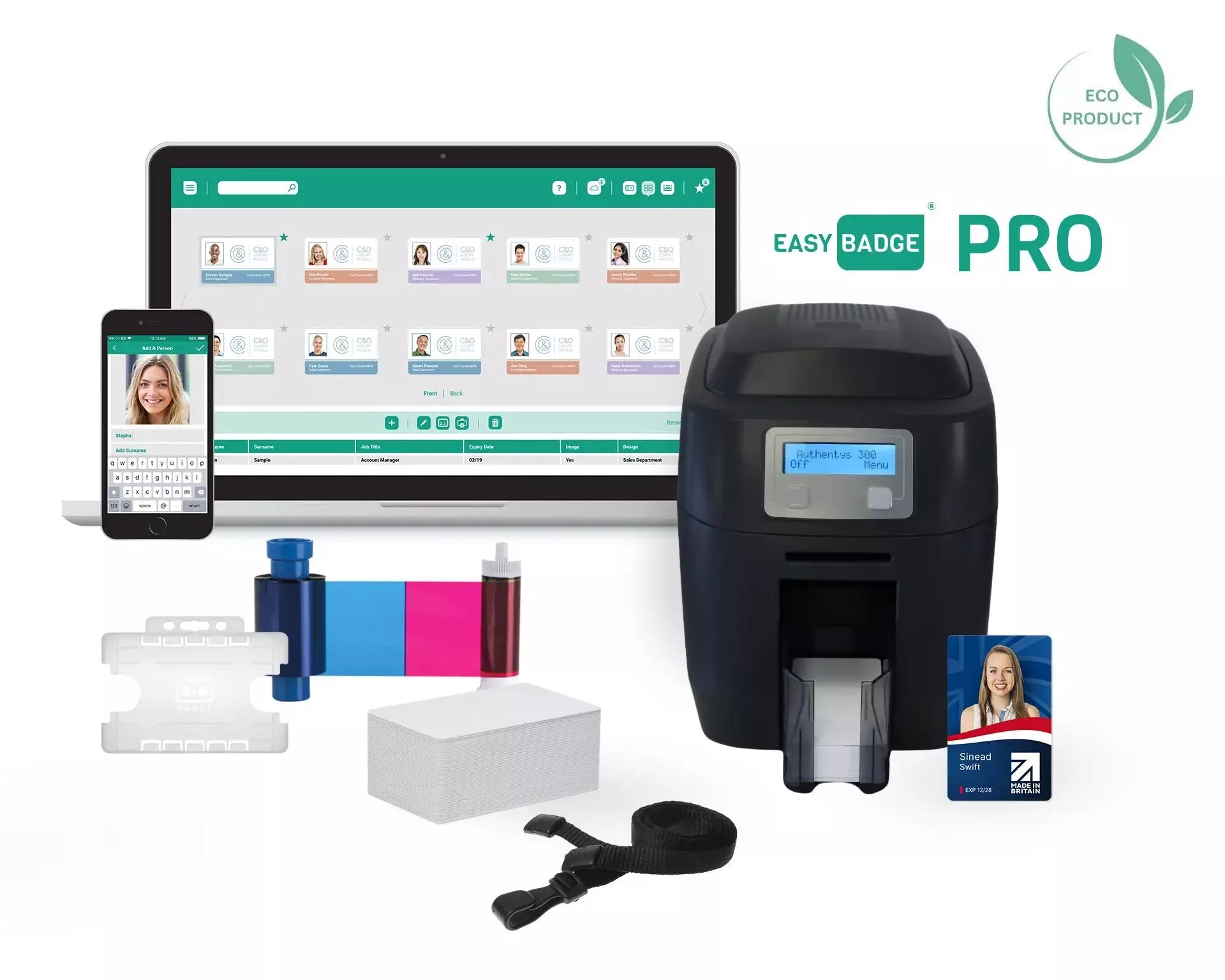 Authentys "Go Green" ID Card Printer Bundle (Dual-Sided)