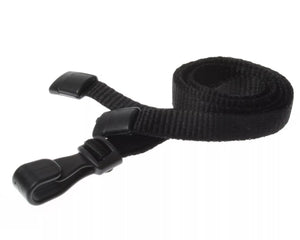 100 Pack 10mm Recycled Plain Black Lanyards with Plastic J Clip