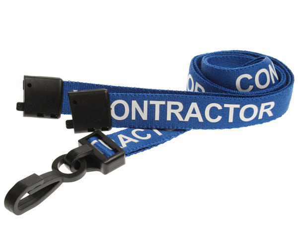 100 Pack 15mm Recycled Blue Contractor Lanyards with Plastic J Clip