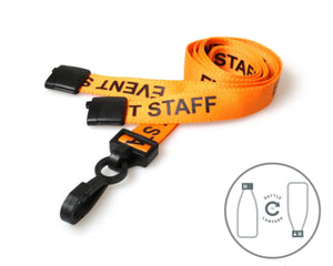 100 Pack 15mm Recycled Orange Event Staff Lanyards with Plastic J Clip