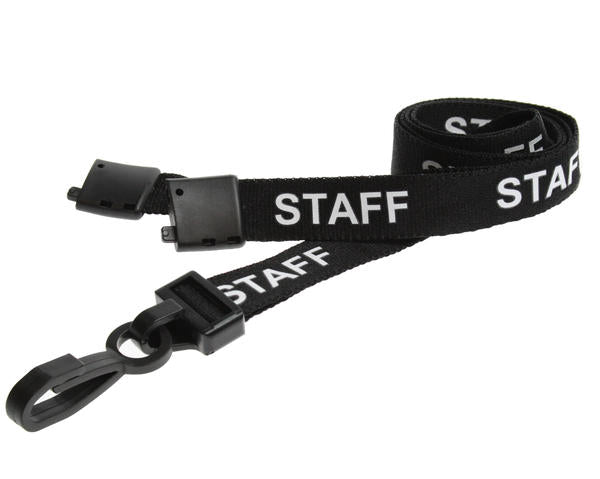 100 Pack 15mm Recycled Black Staff Lanyards with Plastic J Clip