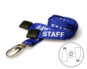 100 Pack 15mm Recycled Royal Blue Staff Lanyards with Metal Lobster Clip