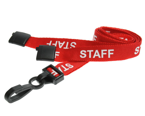 100 Pack 15mm Recycled Red Staff Lanyards with Plastic J Clip