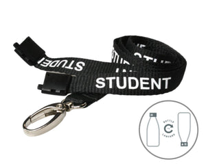 100 Pack 15mm Recycled Black Student Lanyards With Metal Lobster Clip