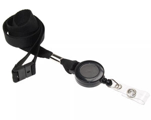 50 Pack 15mm Recycled Plain Black Lanyards with Card Reels