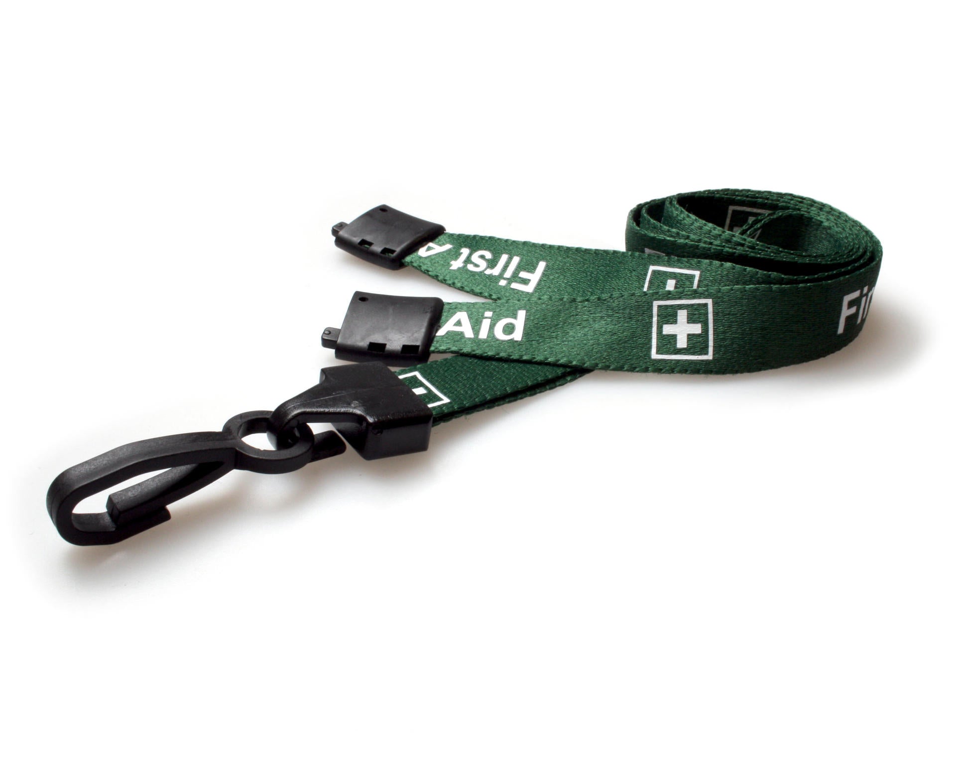 100 Pack 15mm Recycled Green First Aid Lanyards with Plastic J Clip