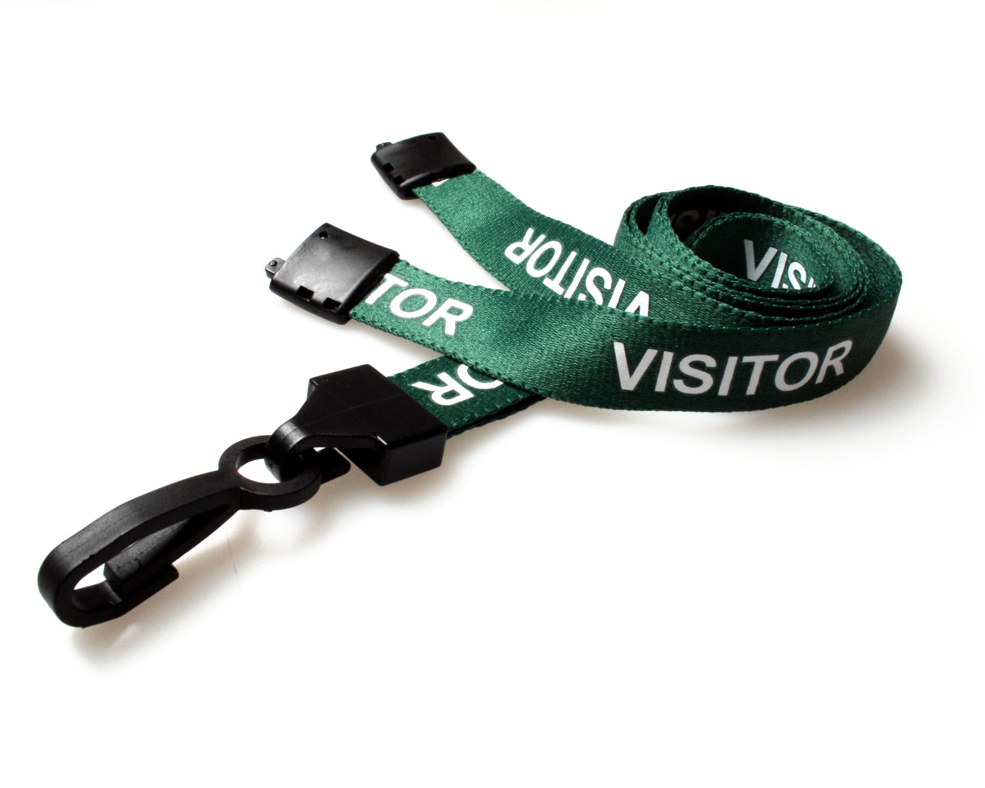 100 Pack 15mm Recycled Green Visitor Lanyards with Plastic J Clip