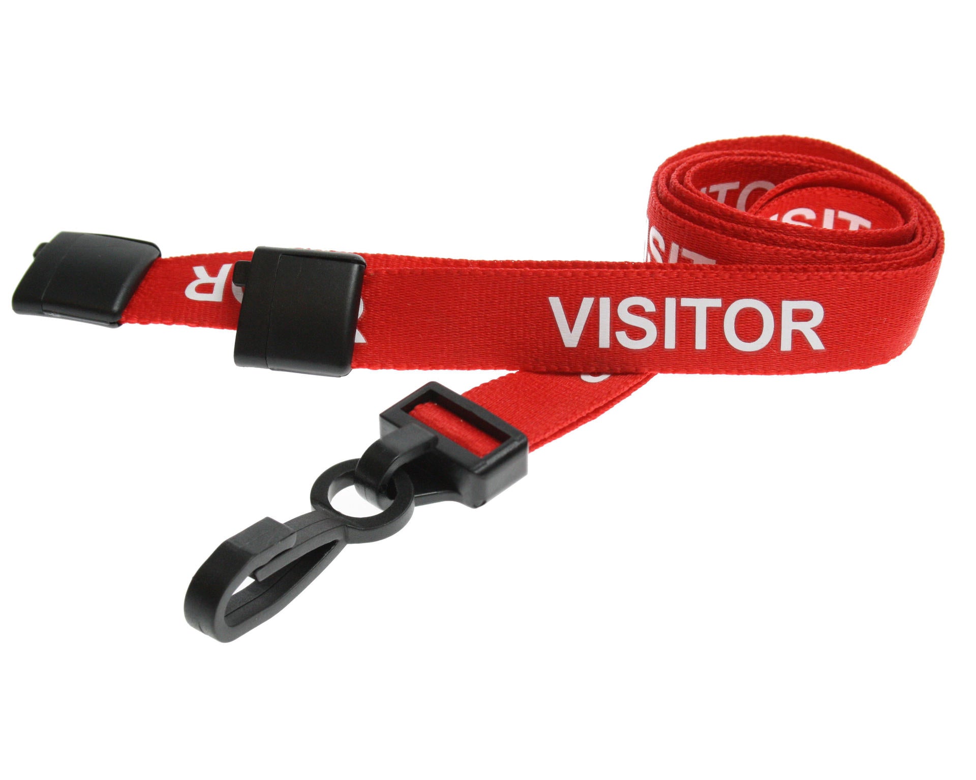 100 Pack 15mm Recycled Red Visitor Lanyards with Plastic J Clip